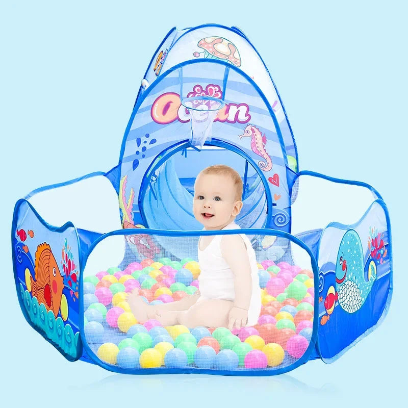 3-in-1 Kids Play Tent with Ball Pit & Crawling Tunnel