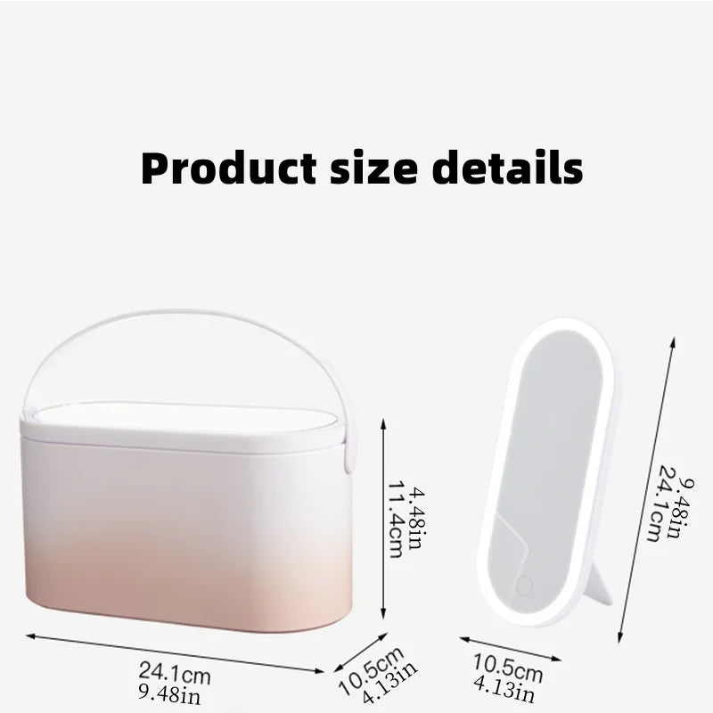 LED Makeup Organizer Case with Mirror and Adjustable Cosmetic Storage