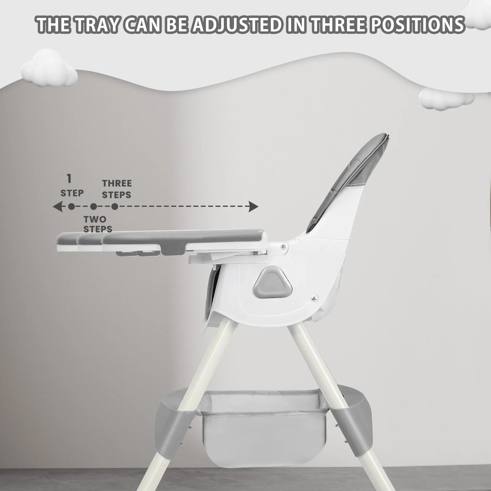 Foldable Baby High Chair with Removable Tray and Storage Basket
