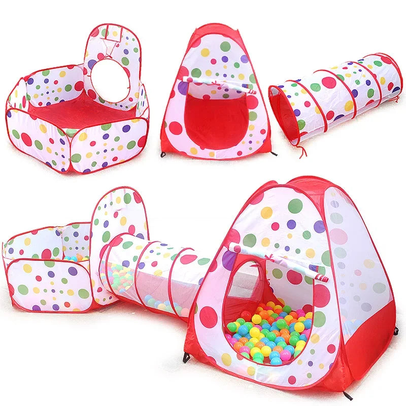 3-in-1 Kids Play Tent with Ball Pit & Crawling Tunnel