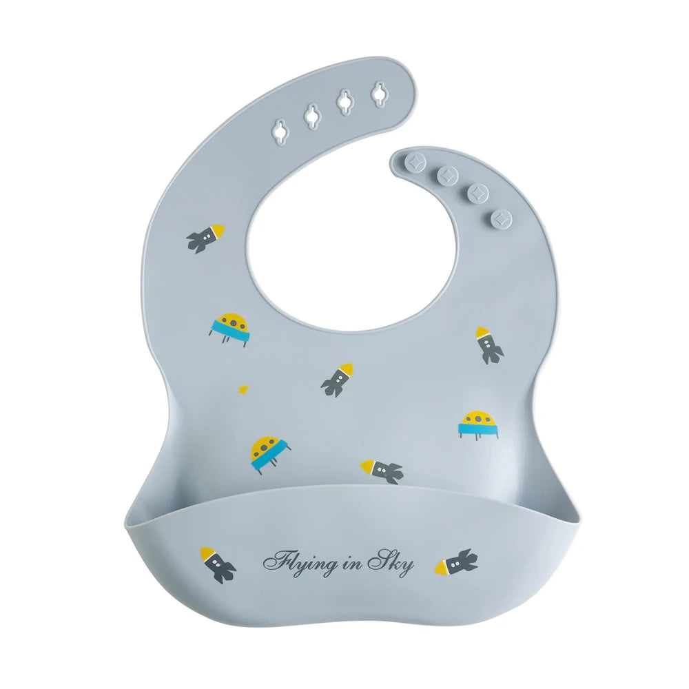 Silicone Baby Bib with Adjustable Neck and Deep Food Catcher