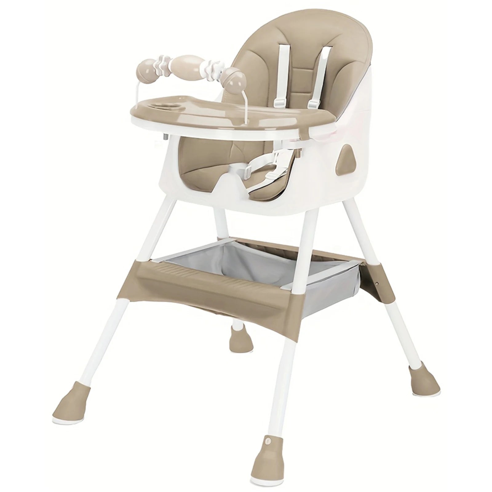 Foldable Baby High Chair with Removable Tray and Storage Basket
