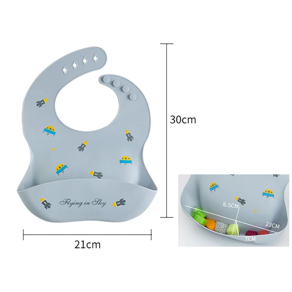 Silicone Baby Bib with Adjustable Neck and Deep Food Catcher