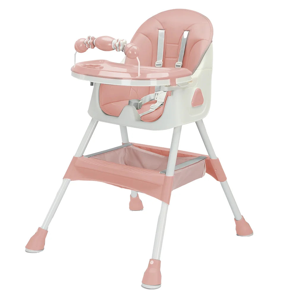 Foldable Baby High Chair with Removable Tray and Storage Basket