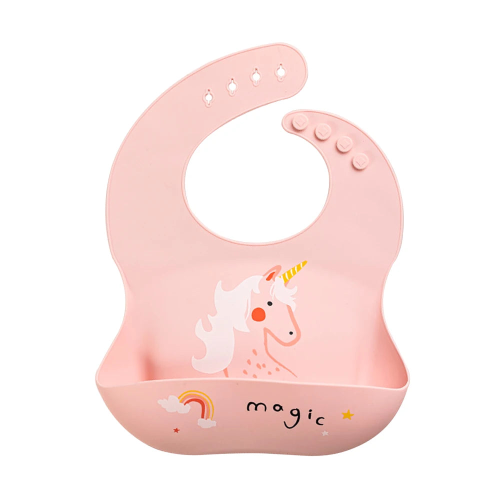 Silicone Baby Bib with Adjustable Neck and Deep Food Catcher