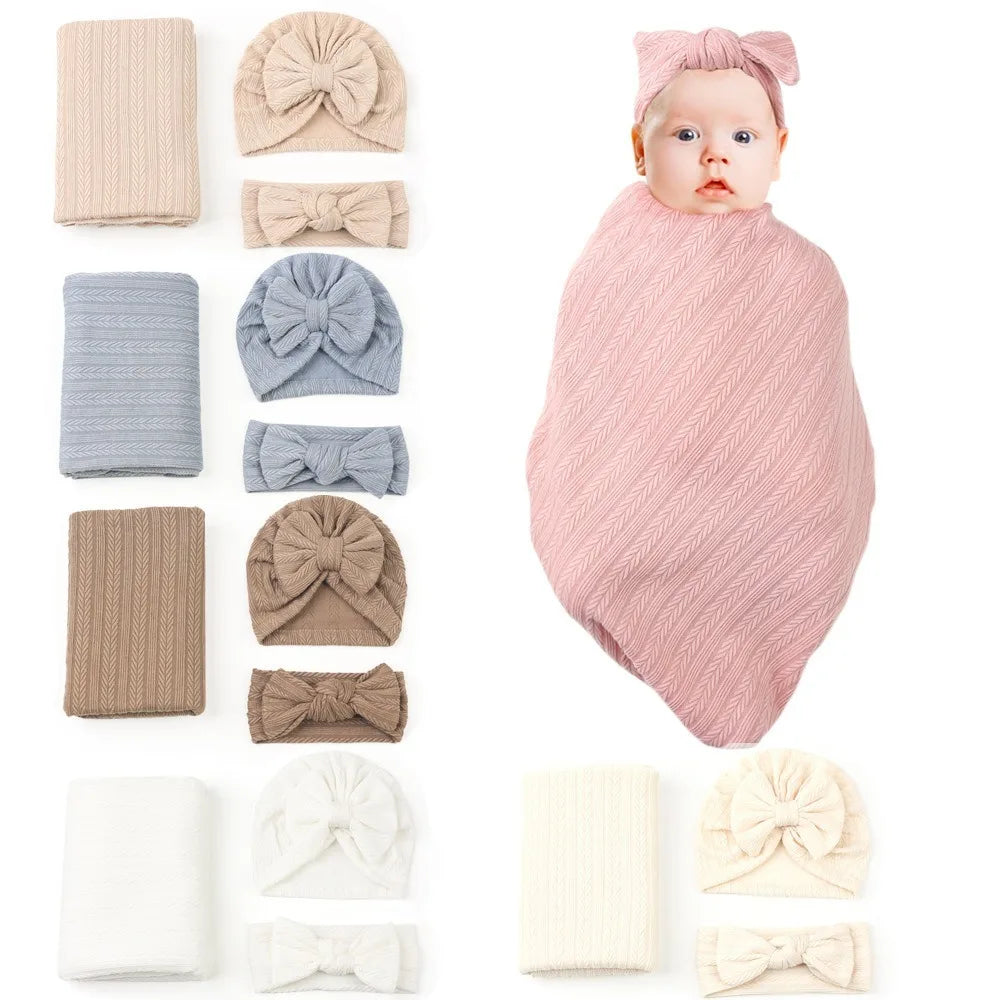 Baby Swaddle Blanket Set with Hat and Headband