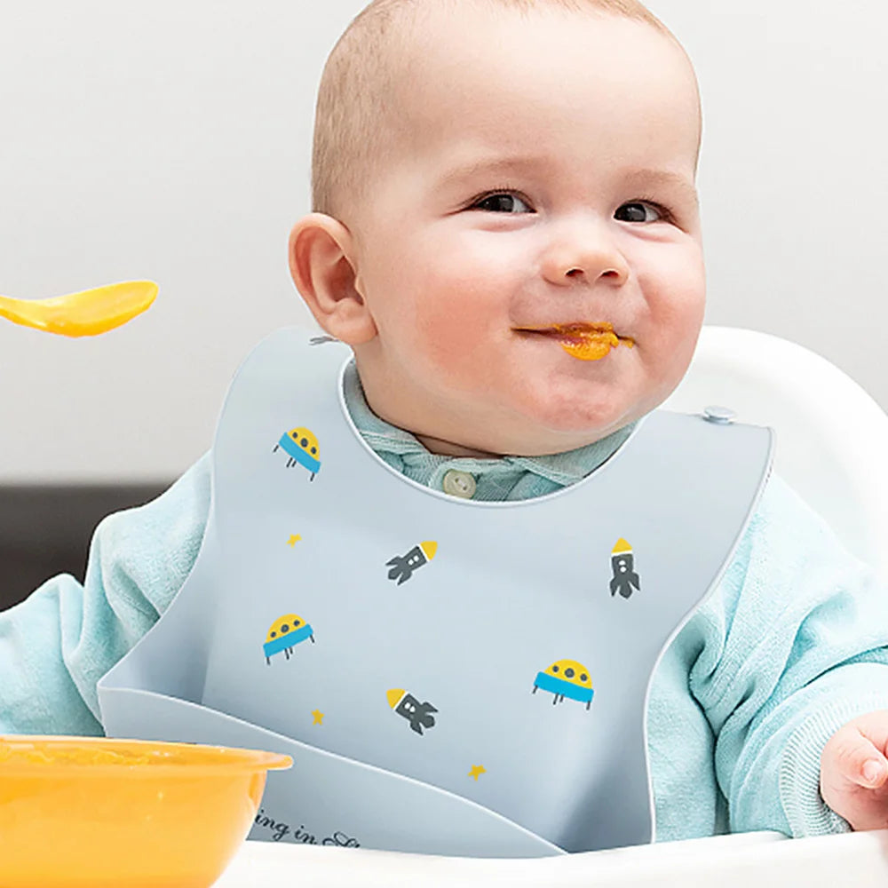 Silicone Baby Bib with Adjustable Neck and Deep Food Catcher