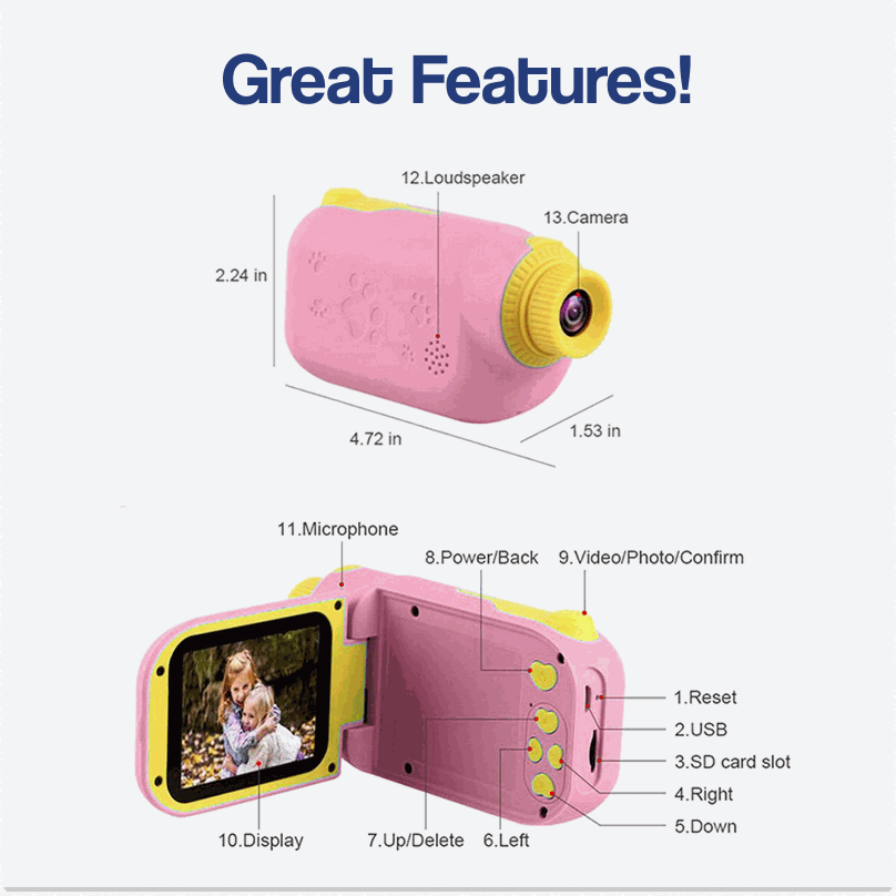 Kids Digital Camera with Video Recorder, 8GB Memory Card & Storage Case