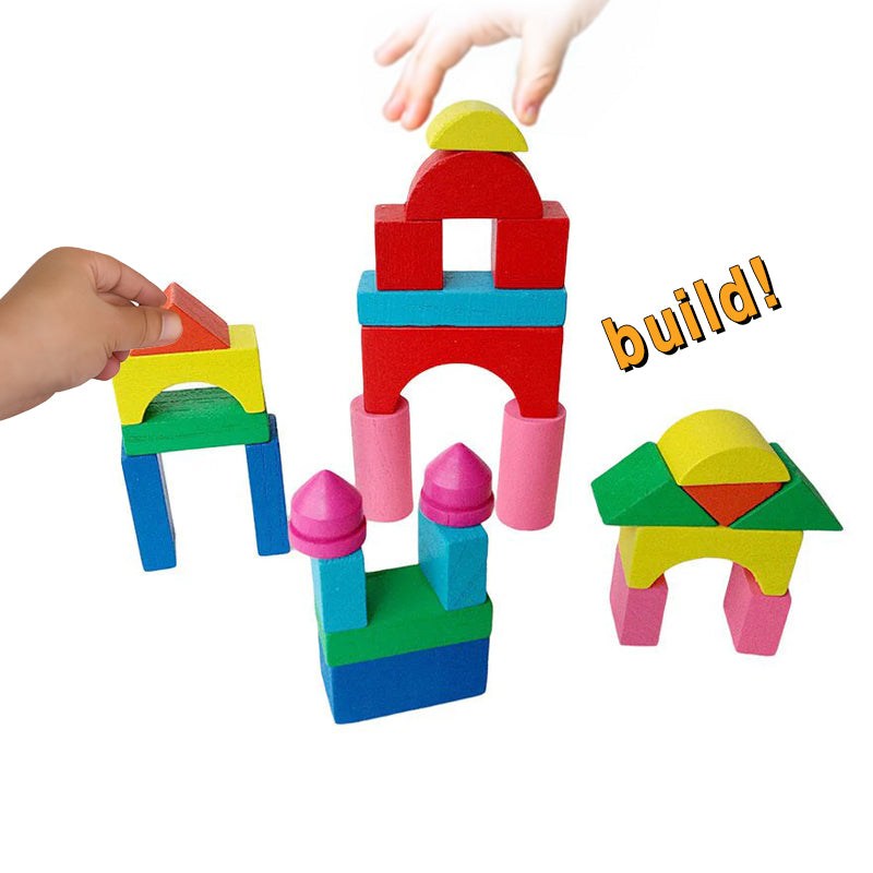 Wooden Building Blocks Set with Storage Box Montessori Stacking Toy for Kids